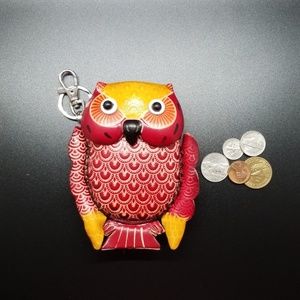 Leather Coin Purse Red Owl